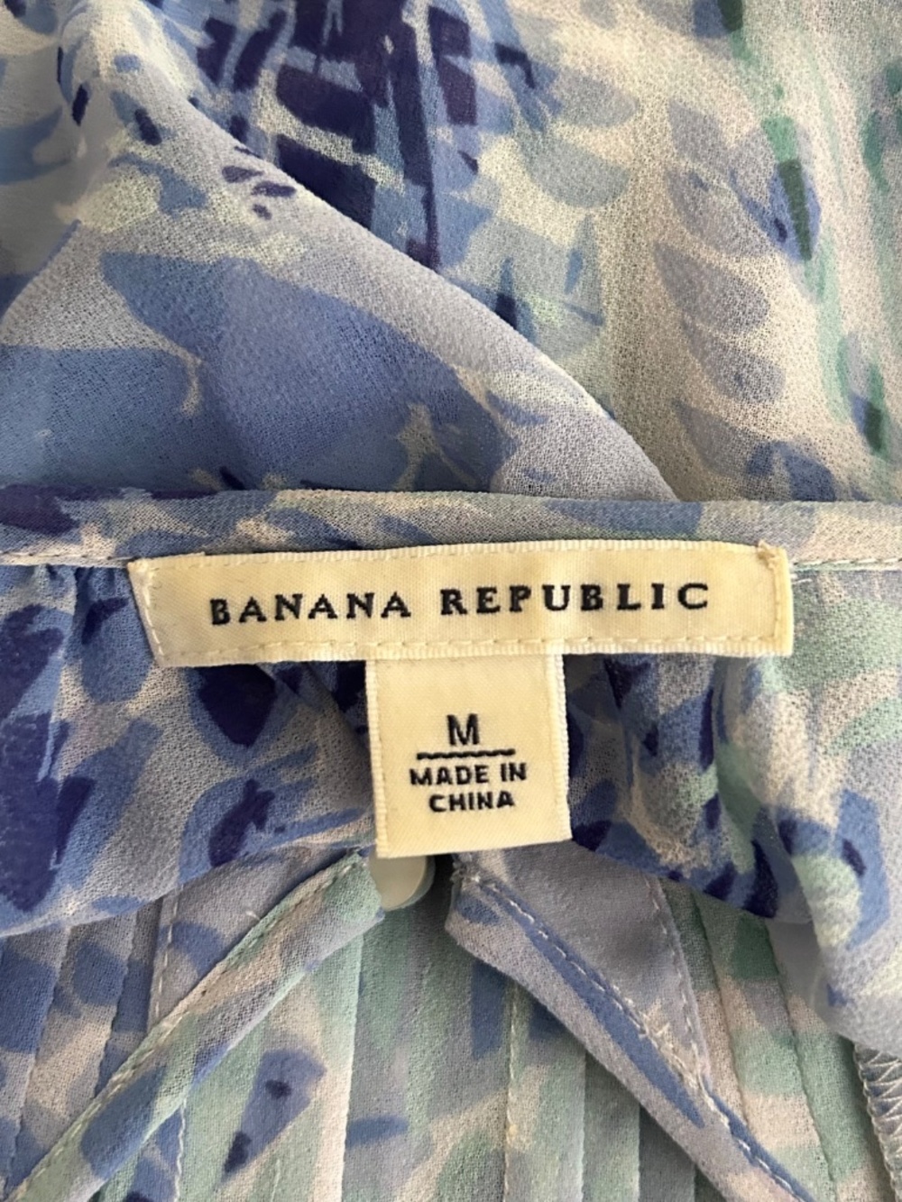 Banana Republic Womens Blue Patterned Sheer V-Neck Tie-Waist Top Blouse Size M - Picture 8 of 9